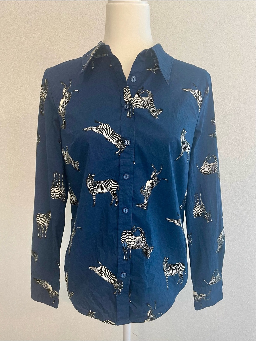 Modcloth Navy Blue Zebra Print Button-Down Shirt